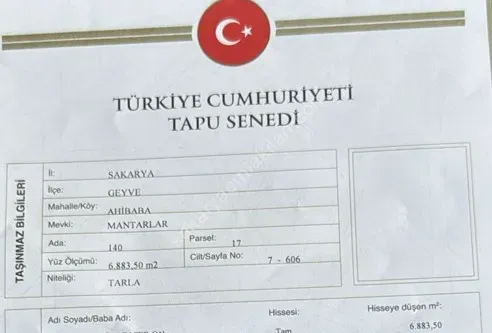 AHİBABA'DA TARIMSAL İMARA UYGUN 6883 m² YATIRIMLIK ARAZİ