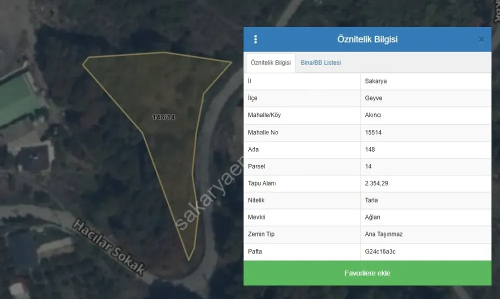 AKINCI KÖYÜNDE 2354 m² RESMİ YOLA CEPHELİ, MANZARALI, ELEKTRİK SU DİBİNDE YATIRIMLIK ARAZİ