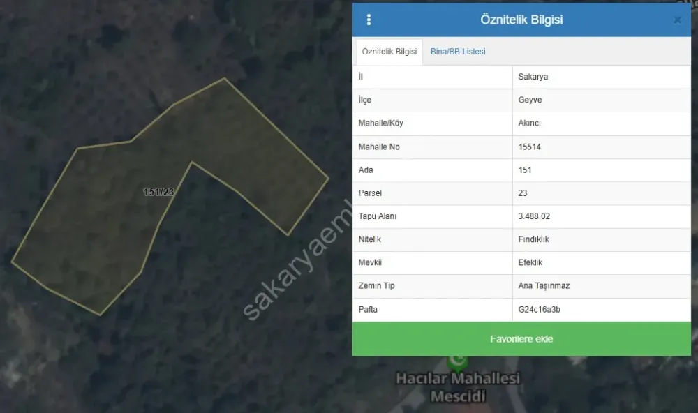 GEYVE AKINCI KÖYÜNDE 3488 m² RESMİ YOLA CEPHELİ, VERİMLİ FINDIK BAHÇESİ